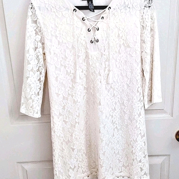 Women's Petite M Lined Lace Tie Feminine Boho Y2K Grunge Dress - Picture 1 of 5